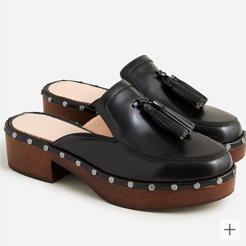 JCrew Black Dakota Tassel Clogs